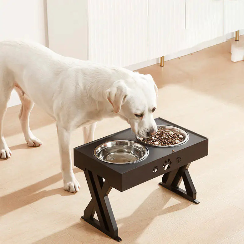 Adjustable height double-bowl feeding pet support table